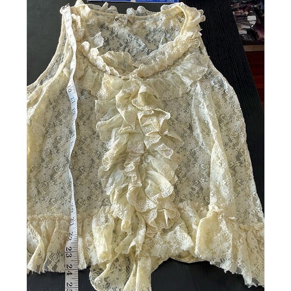 Forever 21 Cream Colored Lace Ruffle Front Sheer Blouse - Picture 9 of 10
